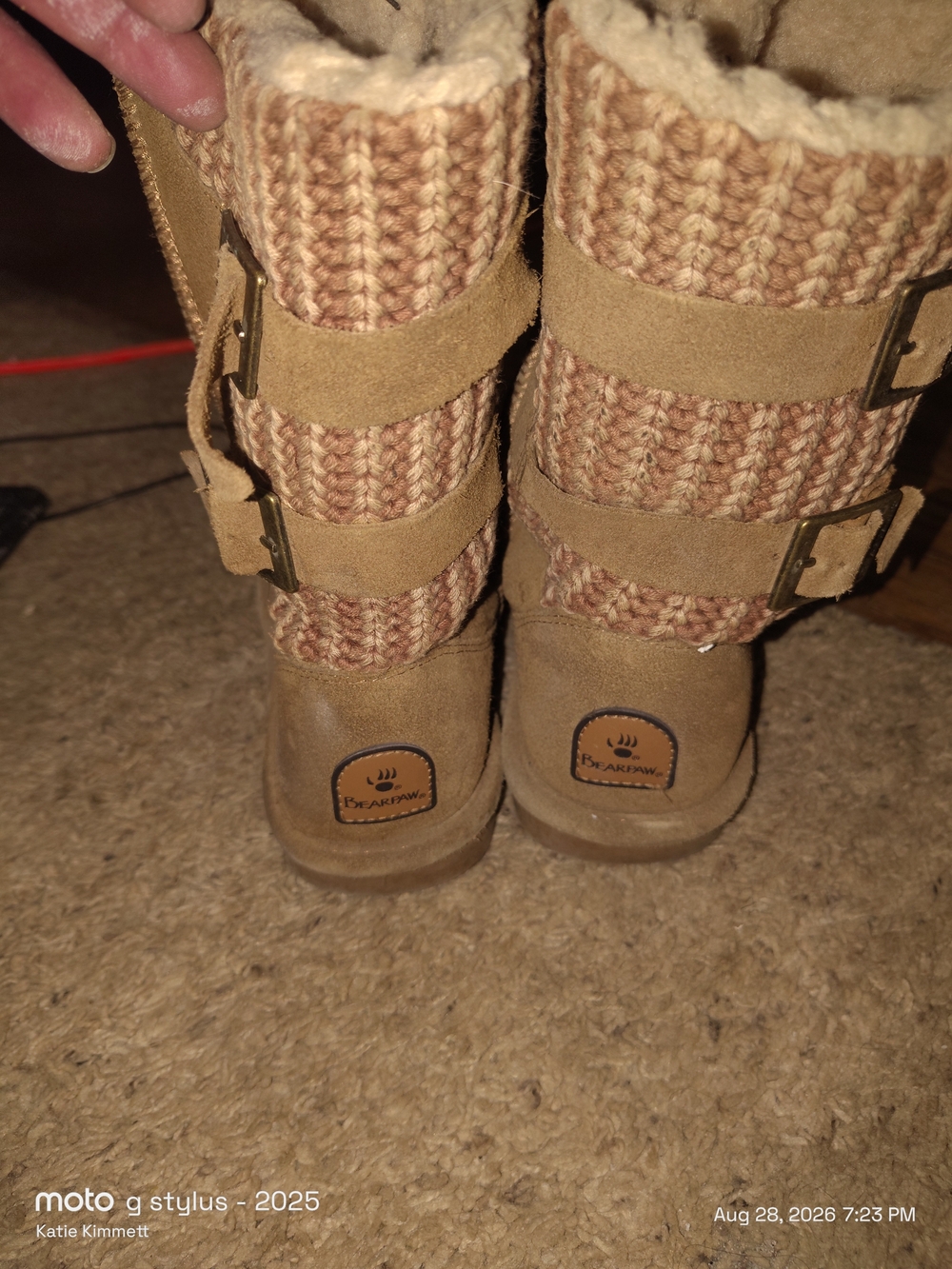 Bearpaw Women’s Tan Knit-Top Suede Winter Boots